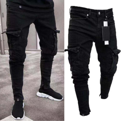 Купить Januarysnow Long Pencil Pants Ripped Jeans Slim Spring Hole Men's Fashion Thin Skinny Jeans for Men Hiphop Trousers Clothes Clothing