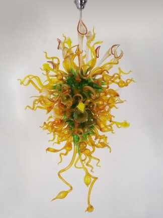 Купить Fashion Long Flower Chandeliers Lighting Amber and Green Lamp Pendant Lamps Modern Hand Blown Glass Chandelier with LED Bulbs