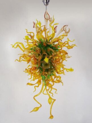 Купить Lamp Long Flower Chandeliers Lighting Amber and Green Shade Pendant Lamps Modern Hand Blown Glass Chandelier with LED Bulbs