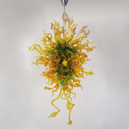 Купить Lamp Long Flower Chandeliers Lighting Amber and Green Shade Pendant Lamps Modern Hand Blown Glass Chandelier with LED Bulbs