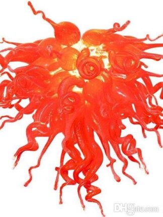Купить Chinese Red Art Glass Lamp Inspired Flush Mounted Hanging LED 110v to 240v Blown Glass Chandelier Lighting
