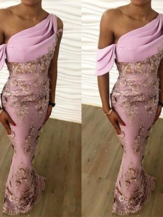 Купить 2020 Arabic Aso Ebi 3D Floral Appliques Beaded Prom Dresses One Shoulder Mermaid Evening Dresses Sexy Formal Party Second Reception Gowns