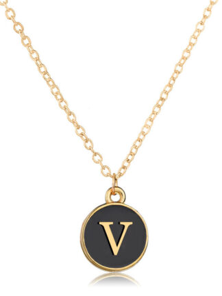 Купить Korean Style Gold Plated Chain Round Alloy Pendant Black Enamel 26 Letter Necklace