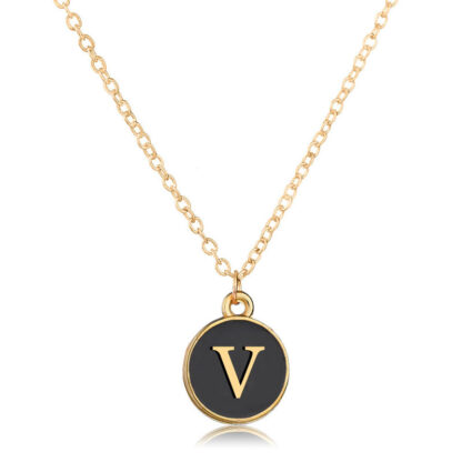 Купить Korean Style Gold Plated Chain Round Alloy Pendant Black Enamel 26 Letter Necklace