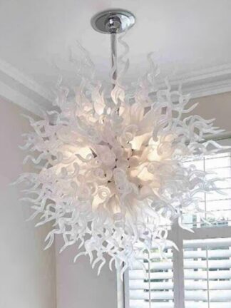 Купить European White Blown Glass Chandelier Lighting Flush Mount LED Circle Pendant Light Murano Glass Chandeliers Ceiling Free Shipping