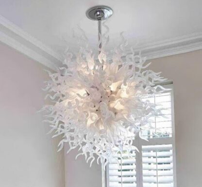 Купить European White Blown Glass Chandelier Lighting Flush Mount LED Circle Pendant Light Murano Glass Chandeliers Ceiling Free Shipping