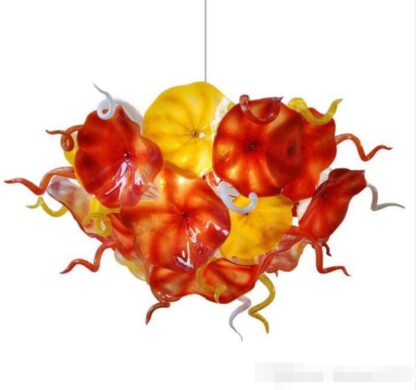 Купить Pendant Lamps Flower Plates Design Hand Blown Glass Chandelier Lighting Orange Yellow Color Chain LED Light Fixture Chandelie