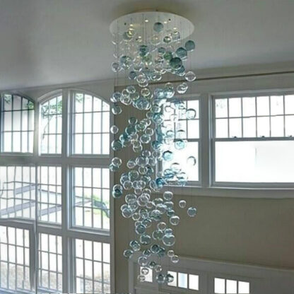 Купить Round Flush Mounted Crystal Chandelier Blown glass chandelier Urban Living Room LED Bulbs Clear Teal Color Glass Bubble Chandelier Lighting