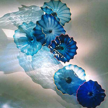 Купить Modern Arts Blue Shade Decorative Plate Lamp Handmade Murano Glass Wall lamps American Customized LED Flower Lights for Home Decor