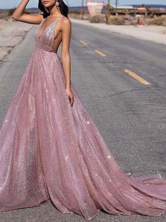 Купить Sexy Backless Prom Dresses Spaghetti V Neck Sparkly Glitter Formal Evening Party Gowns Vestidos De Fiesta