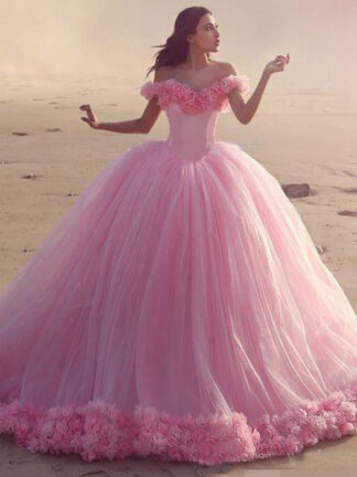 Купить 3D Flowers Ball Gown Prom Dresses Off The Shoulder Sleeveless Formal Evening Party Princess Dress Robe De Soiree
