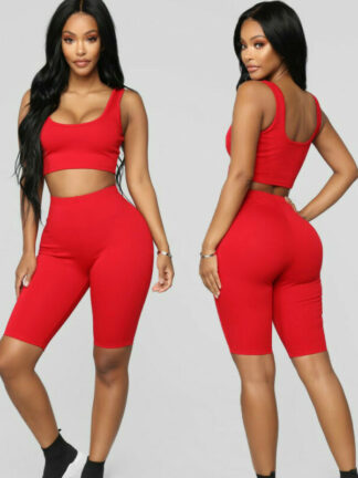 Купить February Brand 2Pcs Fashion Women Sports Suit Crop Tops Shorts Yoga Workout Clothes Tracksuit Two-piece Outfit Solid Sportwear