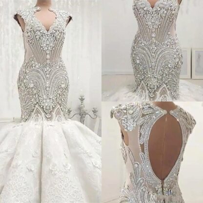 Купить Vintage Luxury Beading Crystals Mermaid Wedding Dresses Sexy Hollow Out Backless Sleeveless Appliques Ruched Long Bride Wedding Gowns BC0502