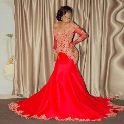 Купить Vintage African American Black Girls' Prom Dress Mermaid Red Applique Beaded Long Evening Dresses Prom Gowns BA8551
