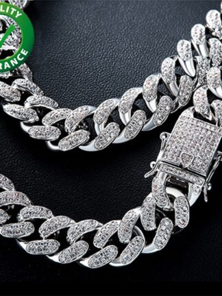 Купить Cuban Link Chain Iced Out Mens Necklace Hip Hop Jewelry Luxury Designer Silver Necklaces Rapper Bling Diamond Chains 12MM Hiphop Accessories