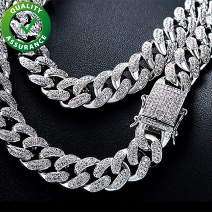 Купить Cuban Link Chain Iced Out Mens Necklace Hip Hop Jewelry Luxury Designer Silver Necklaces Rapper Bling Diamond Chains 12MM Hiphop Accessories