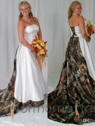 Купить Modern Strapless Camo Black And White Wedding Dresses A line Sweep Train Lace-up Back Bridal Gowns vestido de novia dress