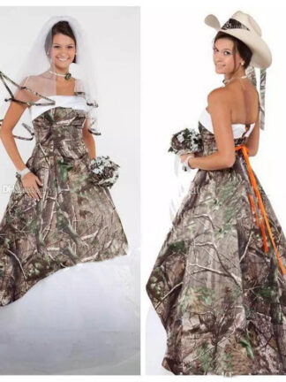 Купить Gorgeous Camo Wedding Dresses Satin Country Cowgirls Bridal Dress Sweep Train Plus Size Camouflage Wedding Gowns Corset Lace Up