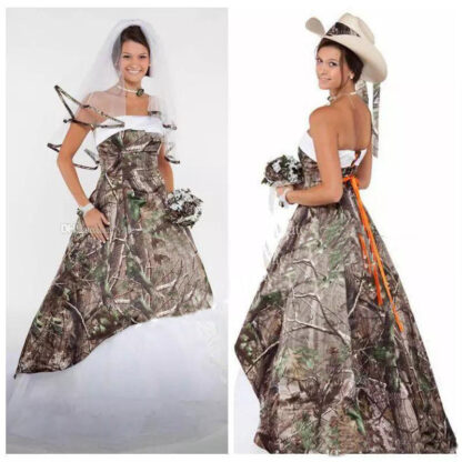 Купить Gorgeous Camo Wedding Dresses Satin Country Cowgirls Bridal Dress Sweep Train Plus Size Camouflage Wedding Gowns Corset Lace Up