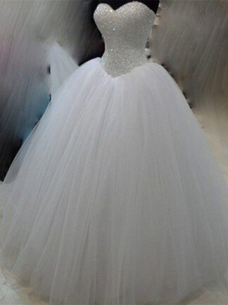 Купить ball Gown wedding dress beading sweetheart vestido de noiva tull lace -up back marriage Custom made