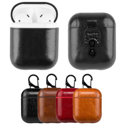 Купить Pouch Cover Leather Protector Shell for Apple Airpods Cases 1 and 2 Fashion Hook Clasp Keychain Anti Fall Wireless Charging