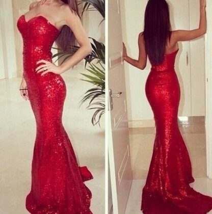 Купить New Arrival Mermaid Jessica Rabbit dress Sweetheart Neckline Red Fully Sequined Prom Dresses Floor Length