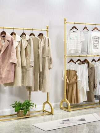 Купить Gold clothing store iron clothing rack men's and women's wedding dress store floor hanger metal double layer adjustable hanger