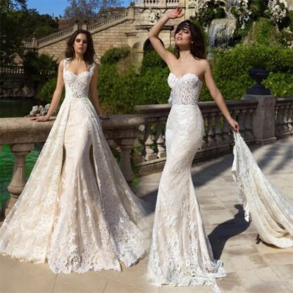 Купить Robe De Mariee New Champagne Mermaid Wedding Dresses With Detachable Train Bridal Gowns Plus Size