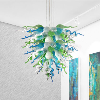 Купить Lamps Colored Glass Pendant Light Shade Hand Blown-Glass Chandelier Lighting LED Bulbs Turquoise Green White Living Room Chandeliers for Sale