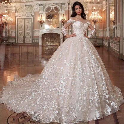 Купить Robe De Mariee Princesse Luxe Shiny Beading Crystal Waist Luxury Lace Ball Gown Wedding Dresses Plus Size With Petticoat