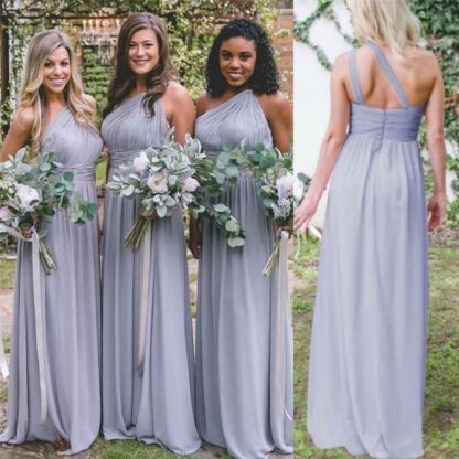 Купить 2020 New Wetern Country Chiffon Garden Boho Bridesmaid Dresses One Shoulder A Line Pleats Maid of Honor Gowns Custom Made Cheap BM1916