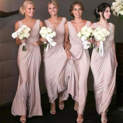 Купить 2020 PinK Western Country Pleats Bridesmaid Dresses Garden Bohemian V Neck Floor Length Boho Maid of Honor Gowns BM1641