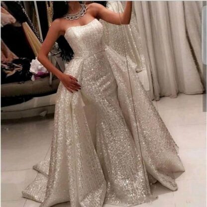 Купить Evening Dress abiye gece elbisesi vestido longo Silver Elegant Dresses robe de soiree Backless Sequins Formal Gowns