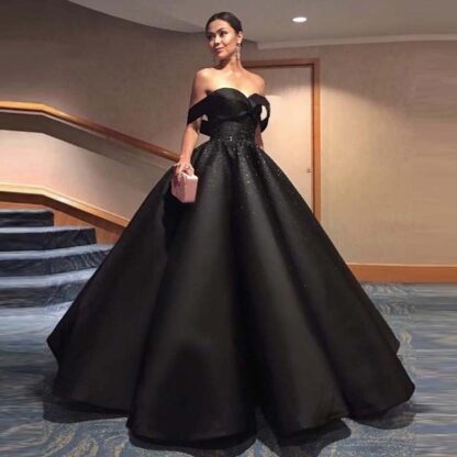 Купить Black Chic Evening Dress Hippie Style Ball Gown Saudi Arabic Robe de soiree Off Shoulder Beaded Formal Prom odejda jenskaya