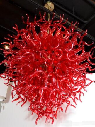 Купить Lamps Modern Red Color Hand Blown Chandeliers Bar Lobby Coffee Shop Art Decor Lights Murano Glass Chandelier Crystal LED Light Source