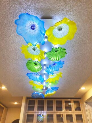 Купить Lamps Colored Glass Ceiling Lights American Style Murano Plates Lamp Modern LED Flower Chandelier for Art Decor