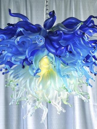 Купить Chandeliers Modern Design High Hanging Living Room Blue Shade Green Yellow 100% Colored Blown Glass Chandelier Lightings and Pendant Lamps