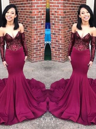 Купить 2020 Elegant Maroon Prom Dresses Satin Mermaid Illusion Sequins Lace Top Black Girls' Plus Size Pageant Evening Formal Party Gowns BC1222