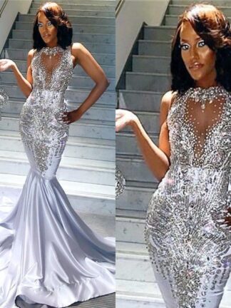 Купить Sparkly Black Girls Satin Mermaid Prom Dresses 2020 Evening Dresses Occasion Gowns Beaded Crystal Long Vestidos de fiesta Masquerade BC3421