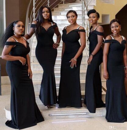 Купить 2020 Plus Size African Black Long Cheap Mermaid Bridesmaid Dresses Off Shoulder Formal Wedding Guest Dress Robe d'invité de mariage vestidos