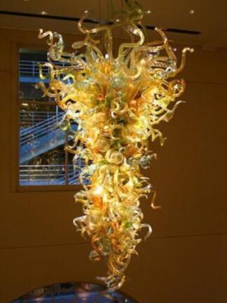 Купить Lamps Large 60 Inches Ground Floor Chandeliers Lightings Amber Color Handcraft Blown Glass Chandelier LED Art Chandeliers- Girban Brand