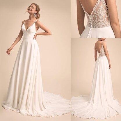 Купить New Style Sexy Chiffon Simple & Charming V-neck Neckline Wedding Dress With Lace Back Bridal vestido festa de casamento