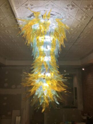 Купить Modern Large Chandeliers Lighting Lamp Entrance Lobby Hand Blown Chandelier for High Ceiling LED Bulbs Glass Art Pendant Lamps