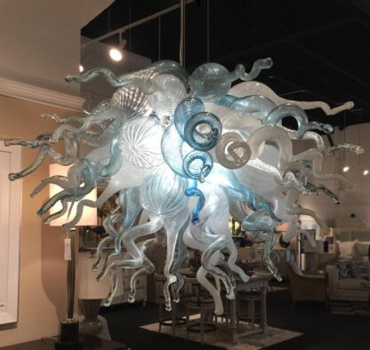 Купить Lamp Custom White and Blue Chandeliers Lighting Hand Made Chandelier LED Murano Glass Pendant Lamps
