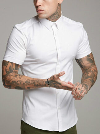 Купить Januarysnow Brand Classic Men Shirts Social Dress Short Sleeve Summer Tee Plain White Shirt Casual Man Clothing Slim Fit Camisetas Masculina