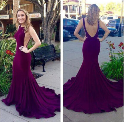 Купить Burgundy Mermaid Prom Dresses Boat Neck Sexy Backless Formal Evening Gowns Long Sweep Trains Pageant Party Dresses