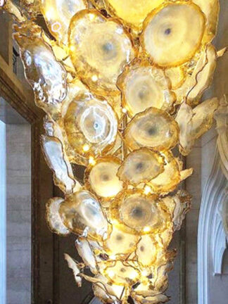 Купить Flower Lamp Chandeliers Lights LED Bulbs Gold Pendant Lighting Murano Glass Plates Art Chandelier Lamps House Decoration Crystal Indoor Light