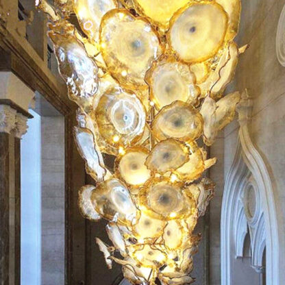 Купить Flower Lamp Chandeliers Lights LED Bulbs Gold Pendant Lighting Murano Glass Plates Art Chandelier Lamps House Decoration Crystal Indoor Light