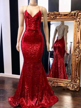 Купить Sexy Red Sequined Criss Cross Prom Gowns 2019 Spaghetti Straps Mermaid Evening Gowns Celebrity Dresses BC0420