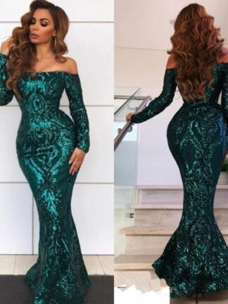 Купить Vintage Arabic Style Emerald Green Mermaid Evening Dresses Sexy Off Shoulders Elegant Long Prom Gowns Lace Sequined Pageant Wears BC0703